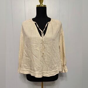 #12)  SHEIN Beige Tie-Front Blouse super cute
